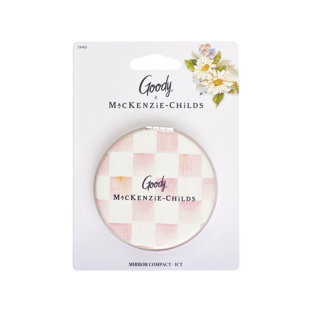 Mackenzie Childs x Goody Mirror Compact Rosy Check Pink 2 2/4" Fast Shipping